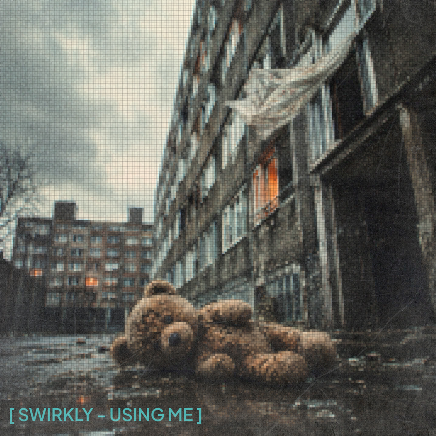 Using Me single artwork: a discarded teddy beneath a London tower block